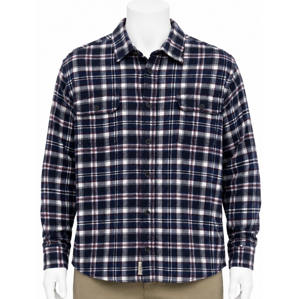 JACHS Men's Long Sleeve Heavy Flannel Shirt Jacket XL Blue Red Plaid Effortless